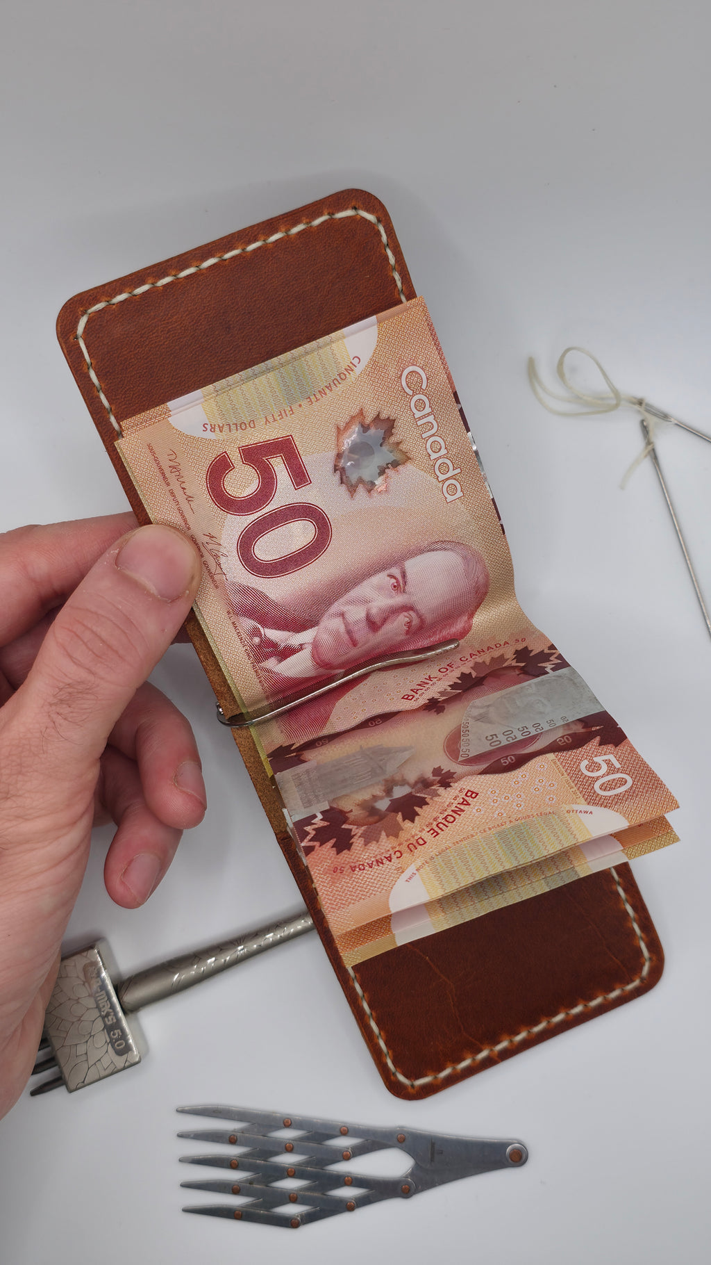 Horween Leather Money Clips Wallet, Bifold Card Holder, Handmade Wallet, Minimalist Wallet, Front Pocket Wallet