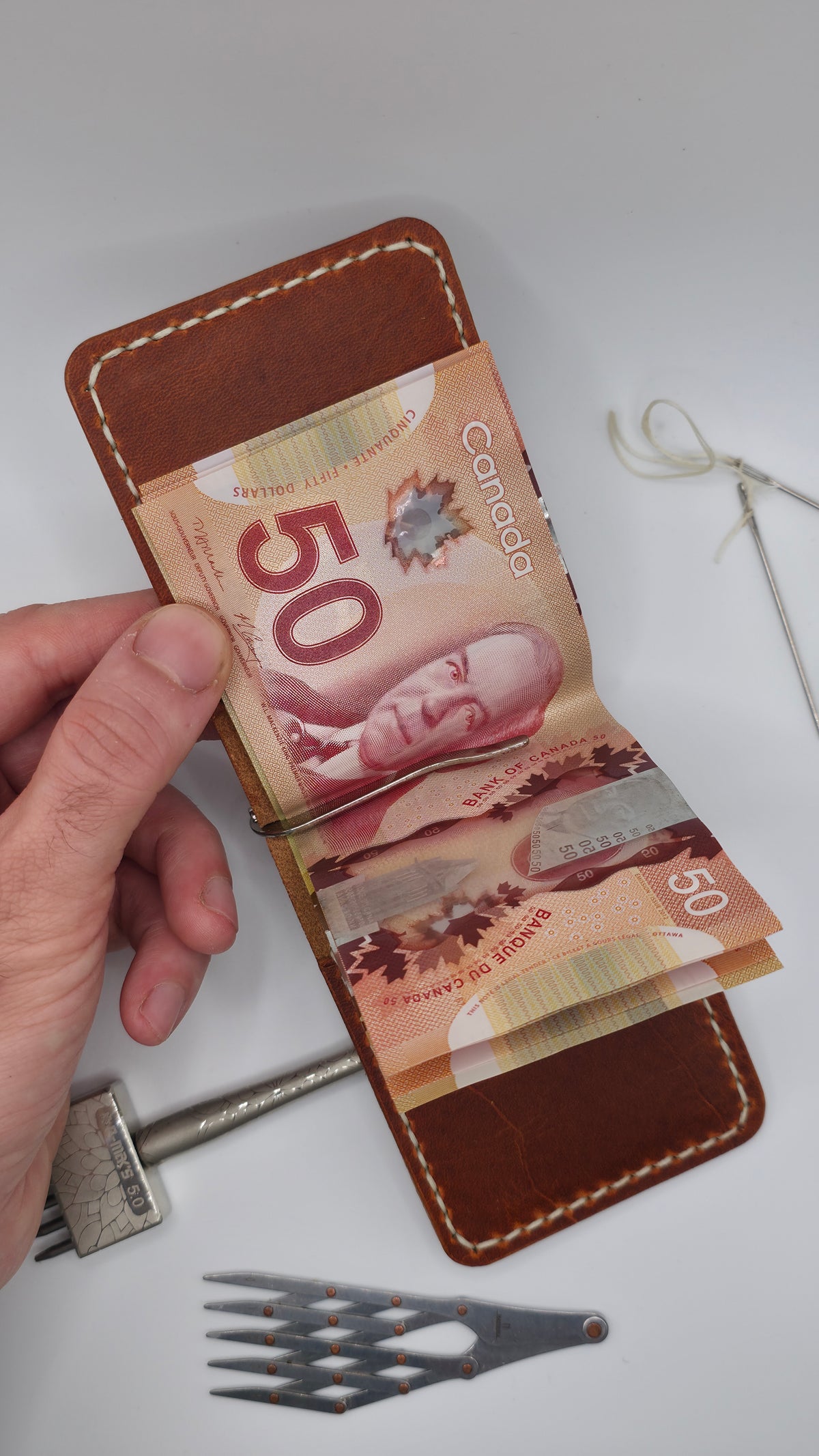 Horween Leather Money Clips Wallet, Bifold Card Holder, Handmade Wallet, Minimalist Wallet, Front Pocket Wallet