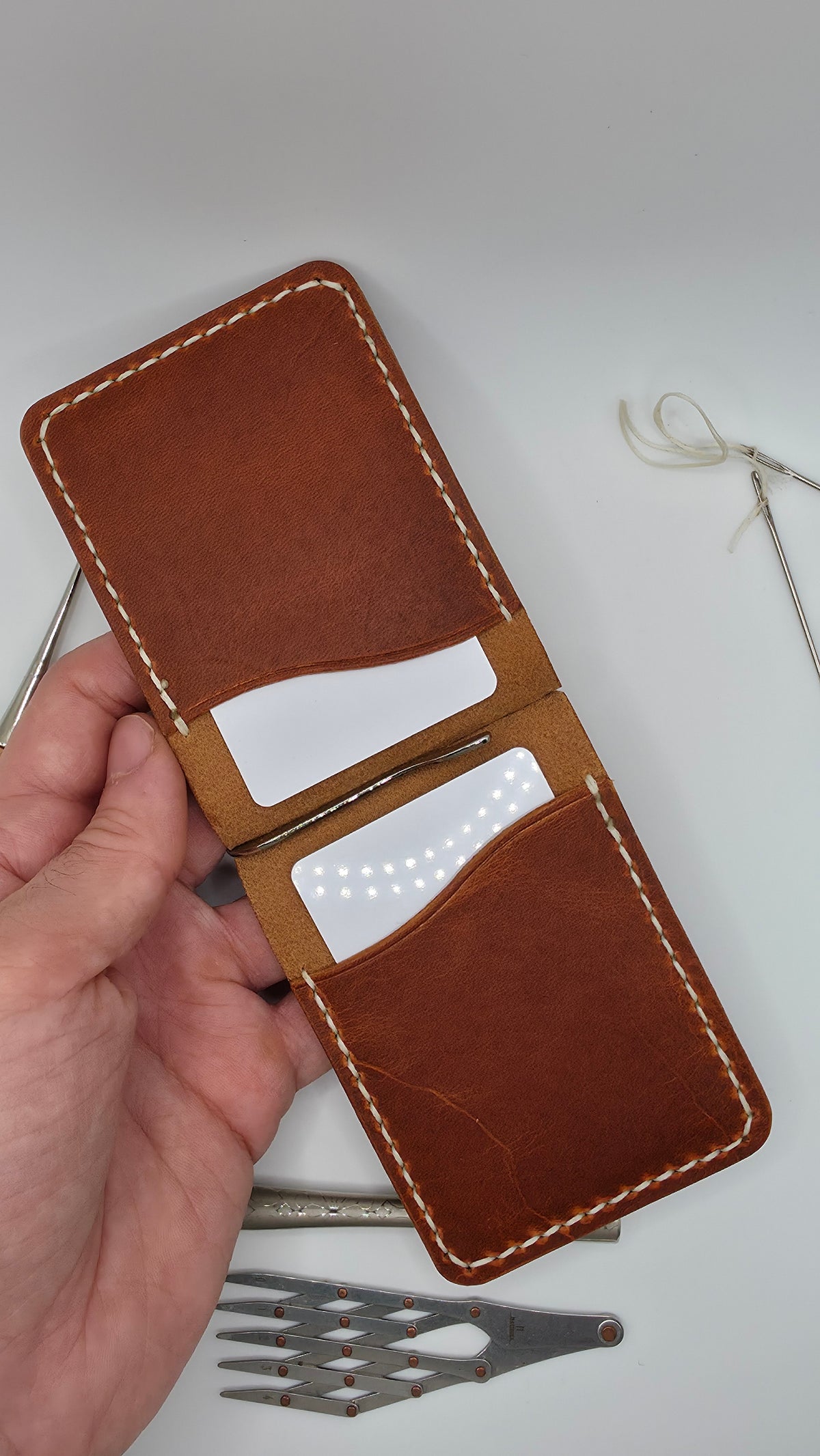 Horween Leather Money Clips Wallet, Bifold Card Holder, Handmade Wallet, Minimalist Wallet, Front Pocket Wallet