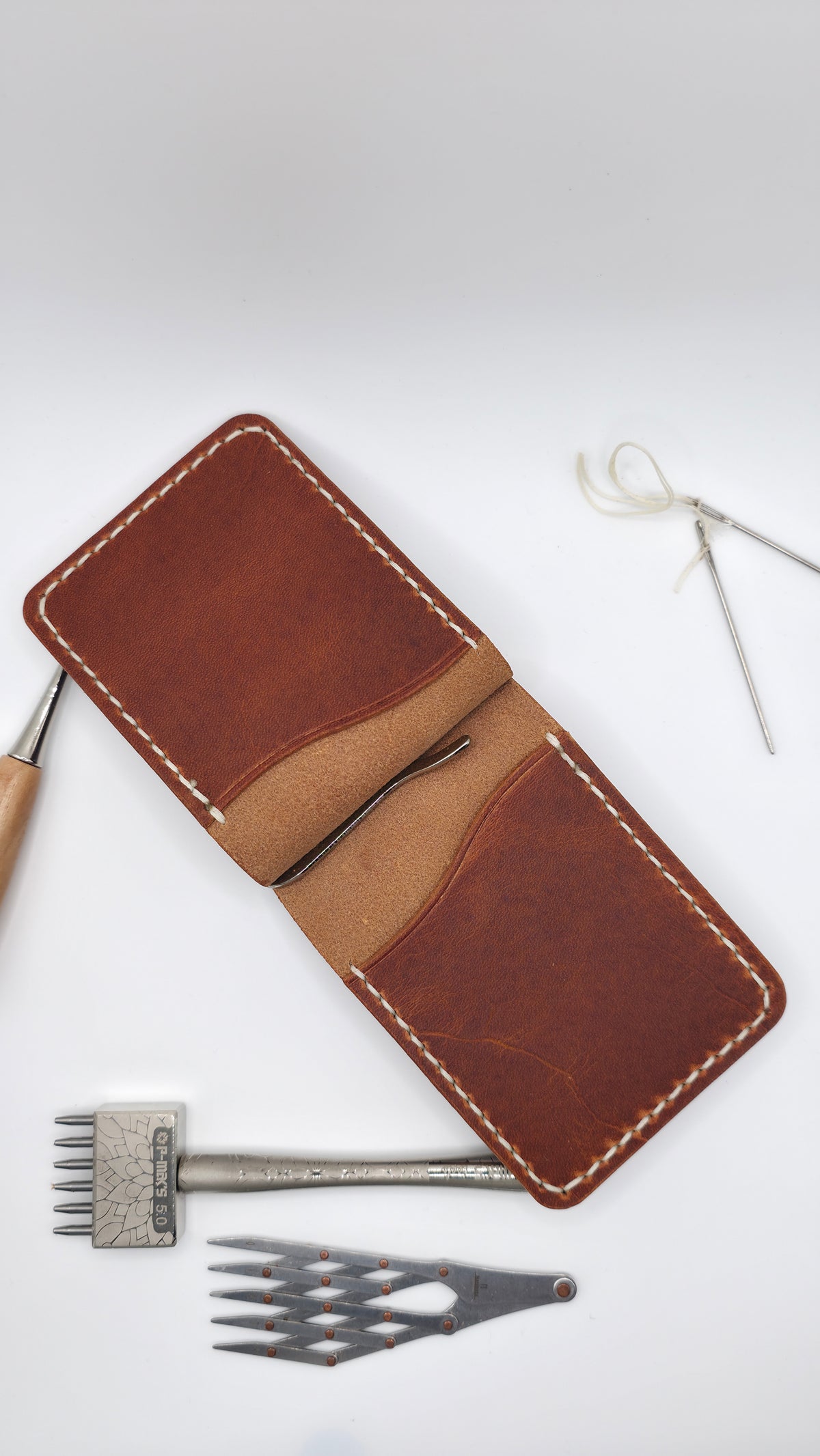 Horween Leather Money Clips Wallet, Bifold Card Holder, Handmade Wallet, Minimalist Wallet, Front Pocket Wallet