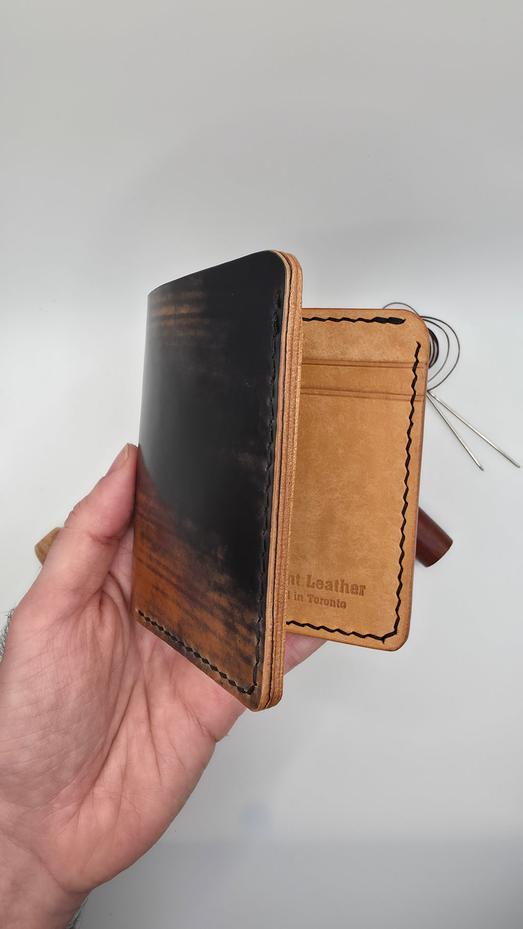 Shell Cordovan Bifold Wallet, Black Marbeled Shell Cordovan ROCADO, Money Slot