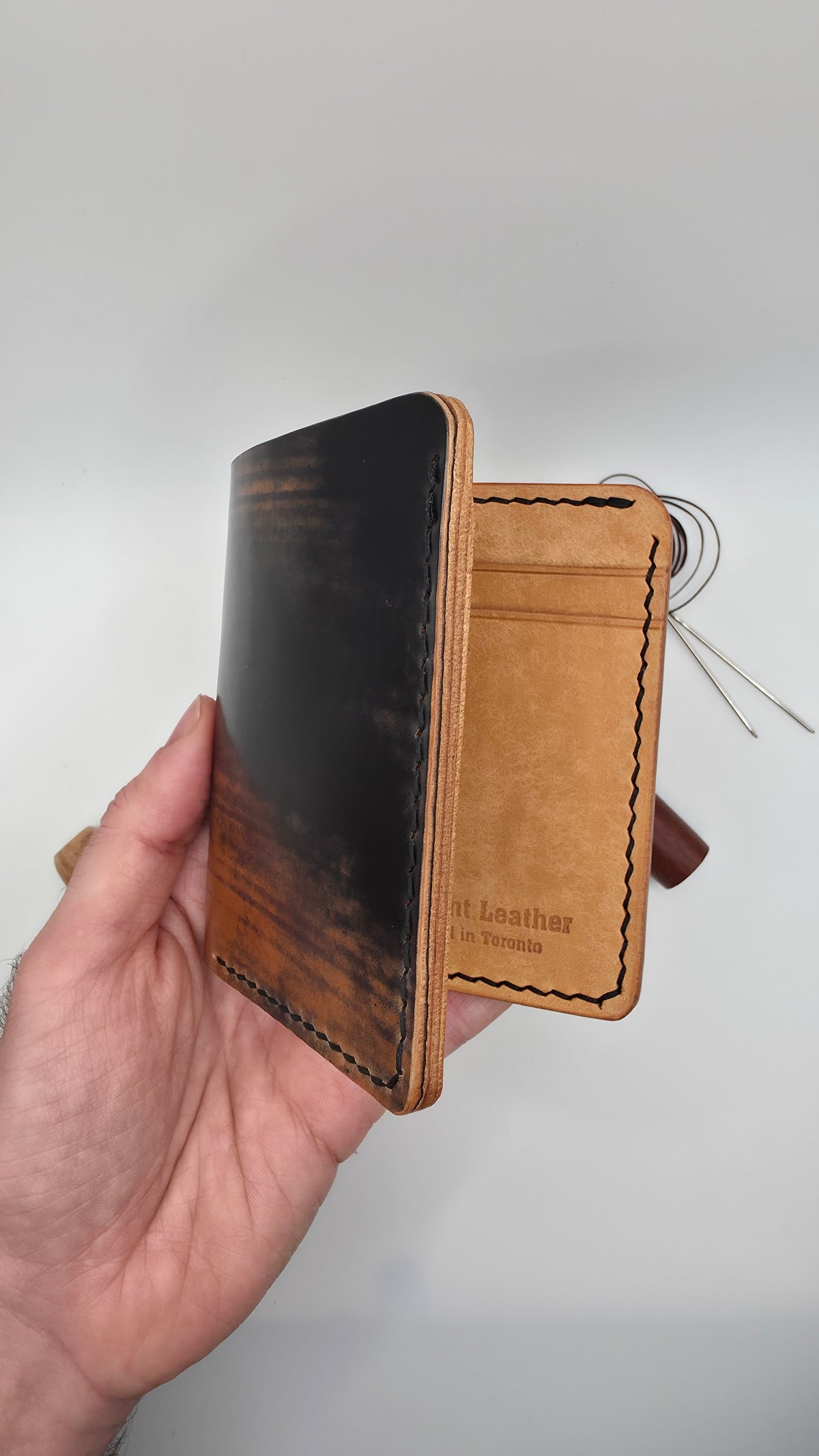 Shell Cordovan Bifold Wallet, Black Marbeled Shell Cordovan ROCADO, Money Slot