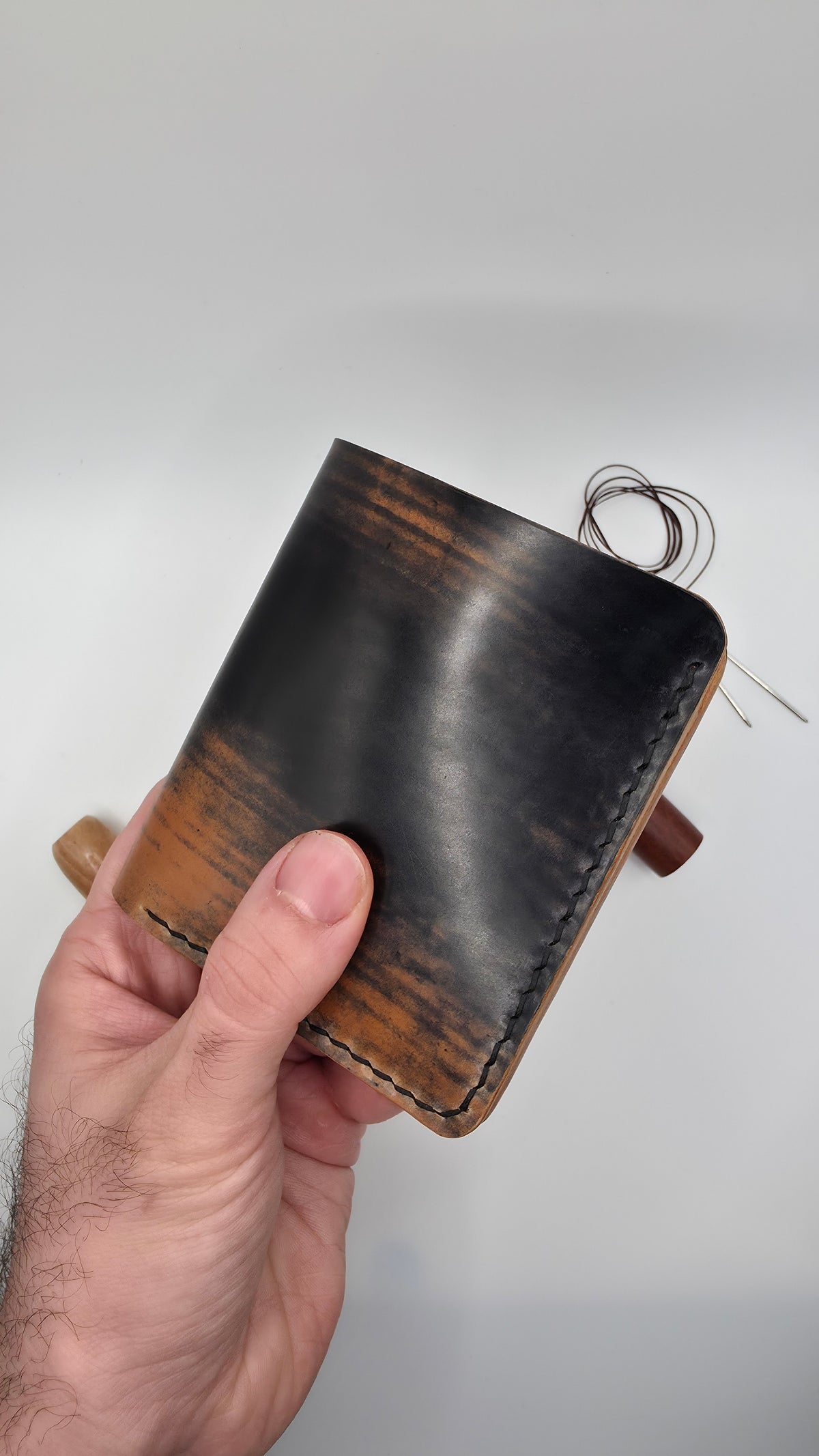 Shell Cordovan Bifold Wallet, Black Marbeled Shell Cordovan ROCADO, Money Slot