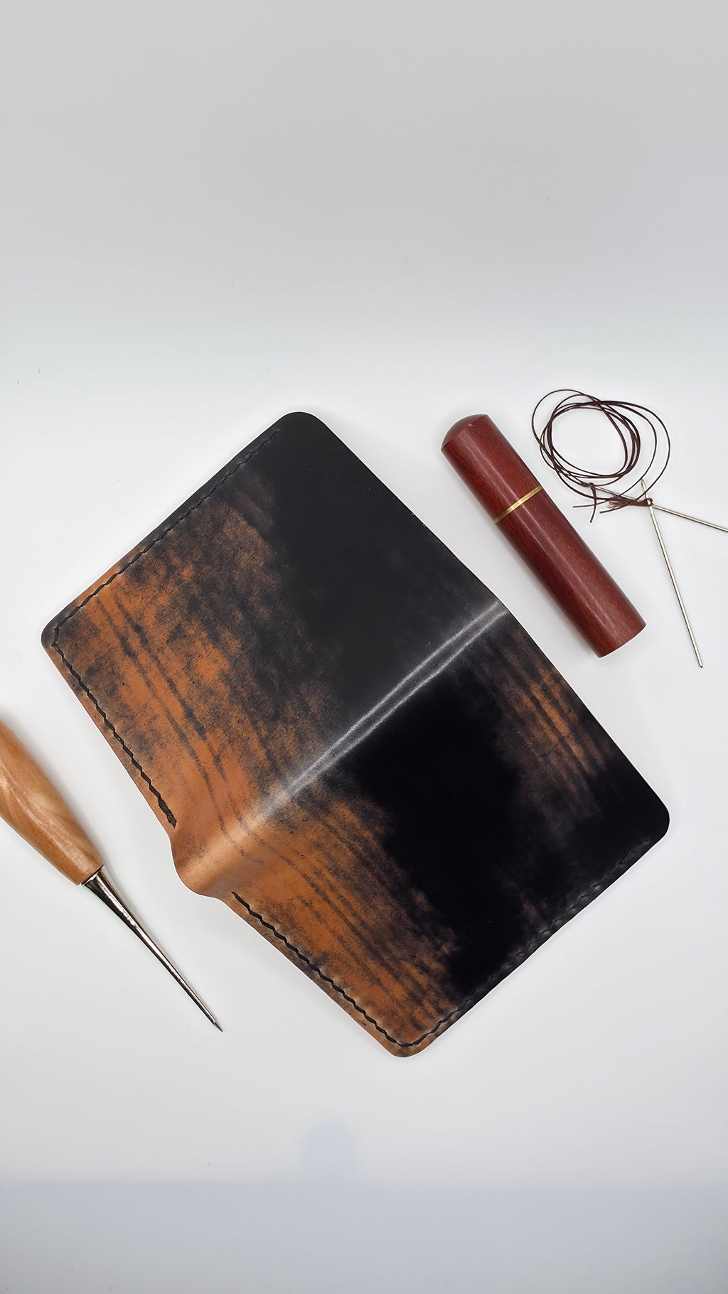 Shell Cordovan Bifold Wallet, Black Marbeled Shell Cordovan ROCADO, Money Slot