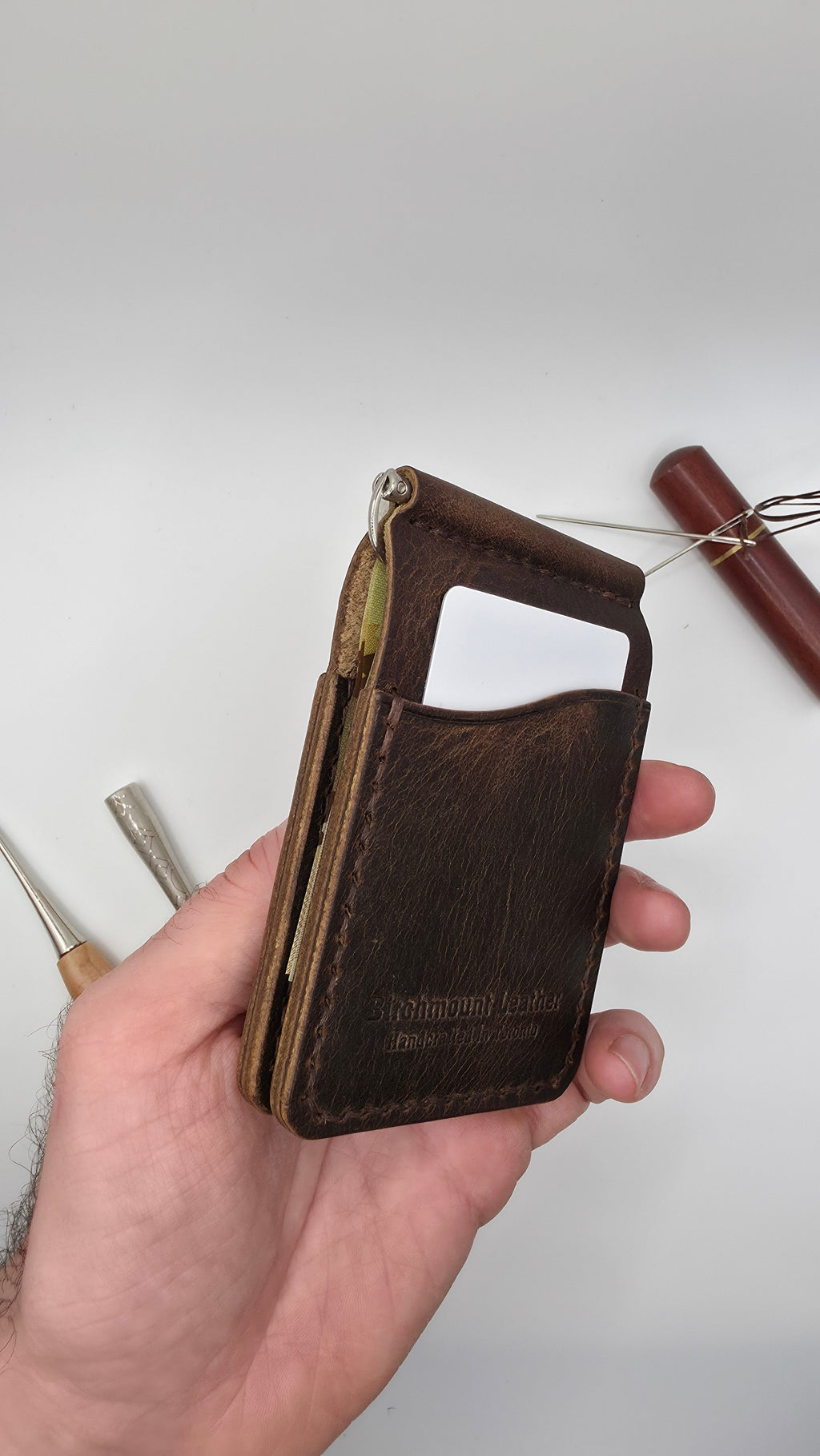Horween Money Clip Wallet, Full Grain Leather , Veg Tanned Leather Horween Leather, EDC