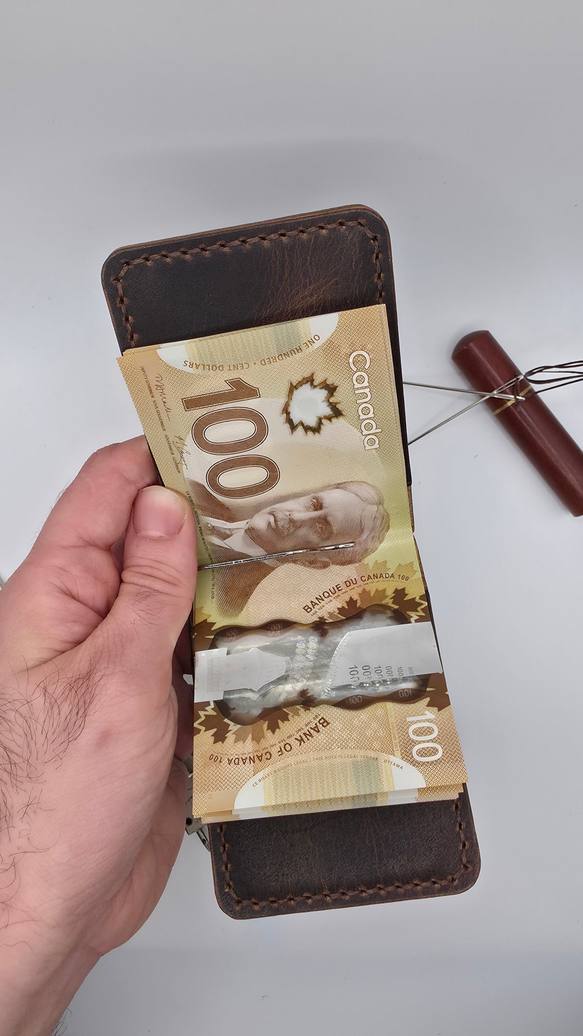 Horween Money Clip Wallet, Full Grain Leather , Veg Tanned Leather Horween Leather, EDC