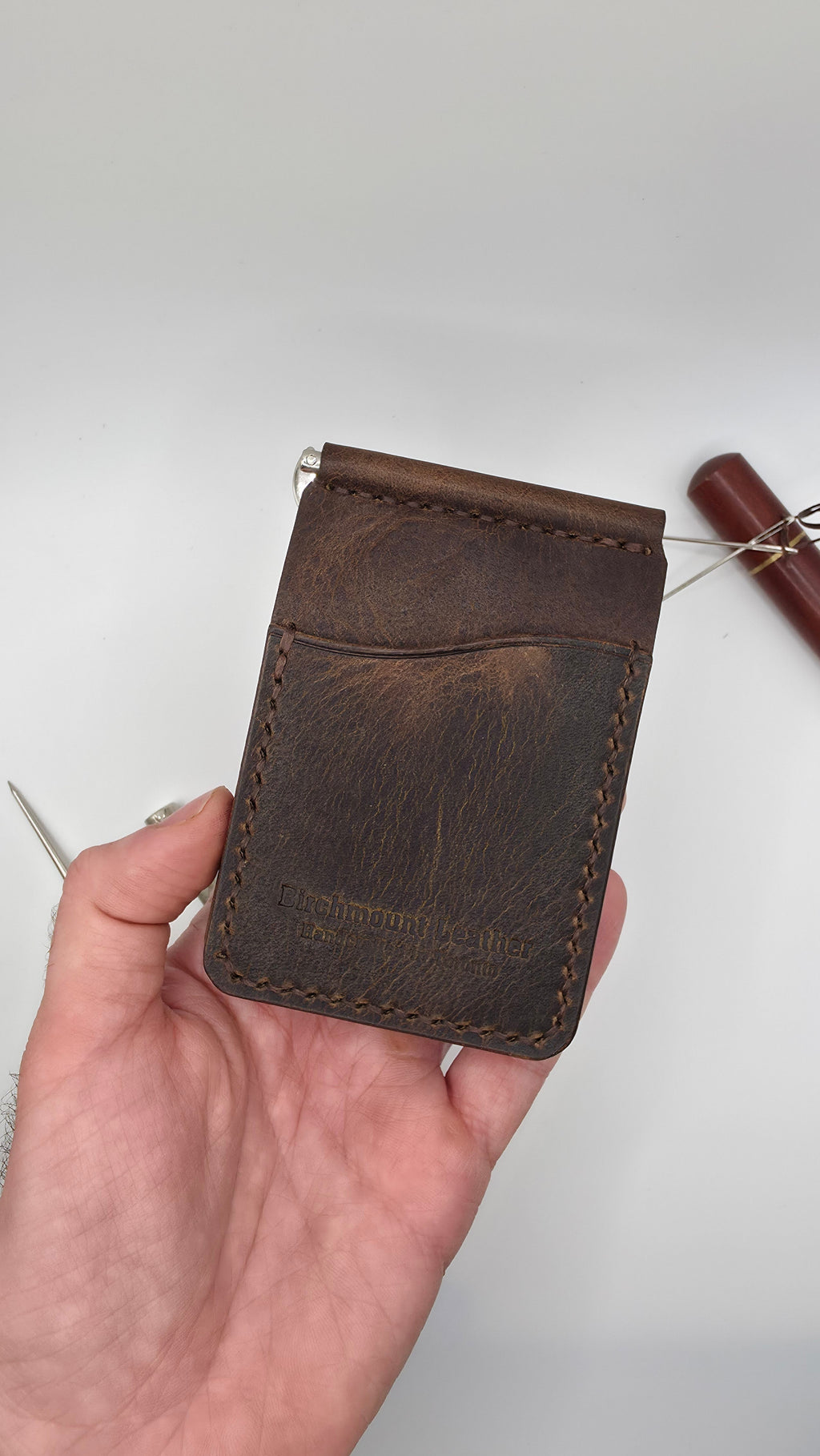 Horween Money Clip Wallet, Full Grain Leather , Veg Tanned Leather Horween Leather, EDC