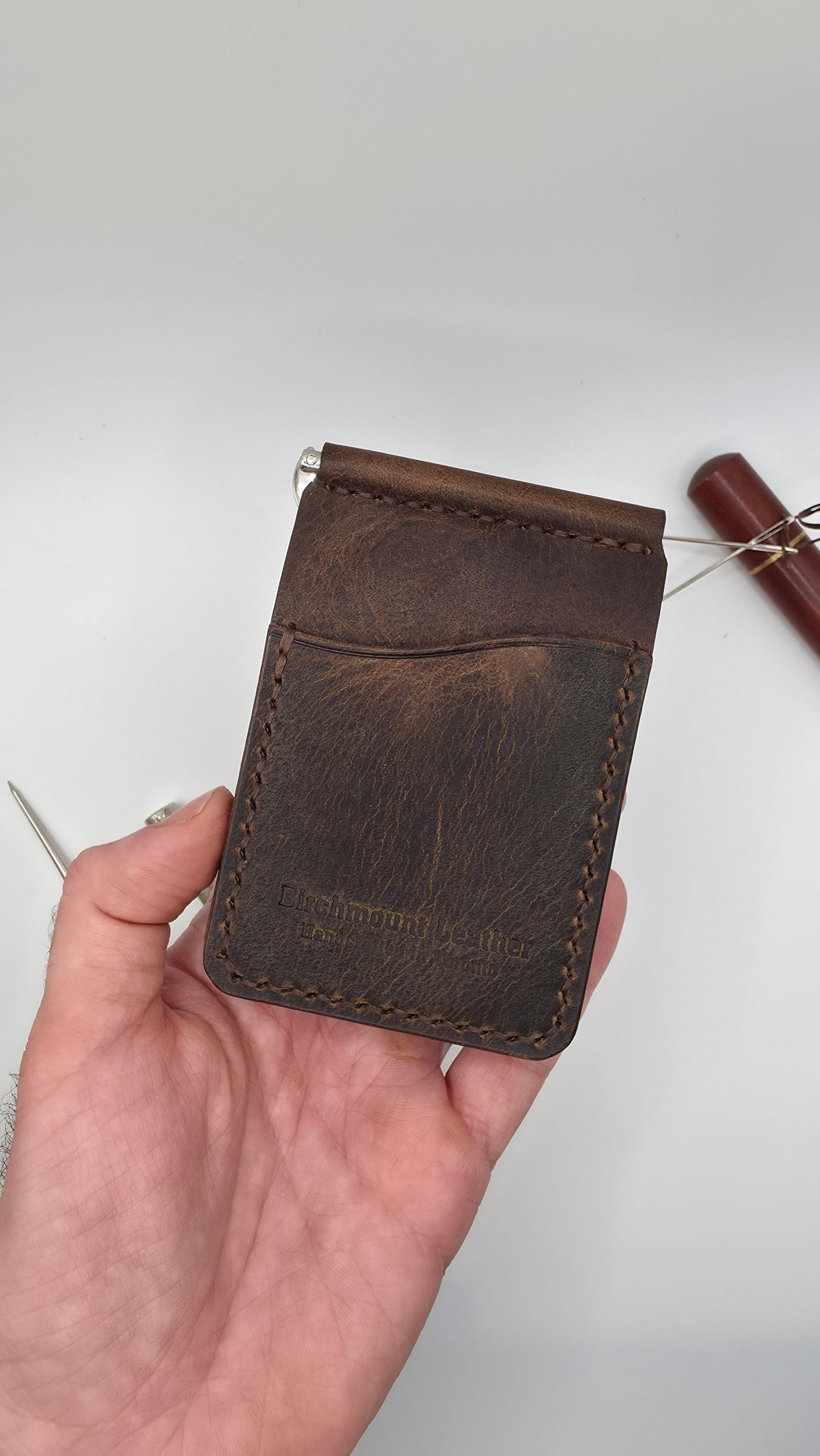 Horween Money Clip Wallet, Full Grain Leather , Veg Tanned Leather Horween Leather, EDC
