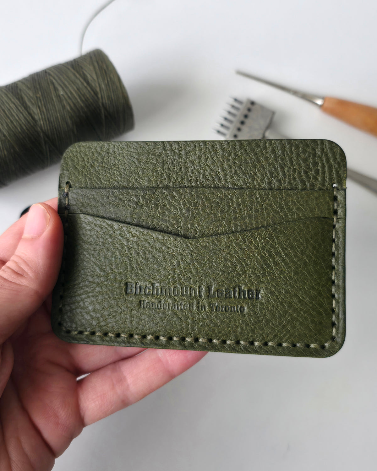 Minerva Box Card Holder, Green Minerva Box, Full Grain Leather,