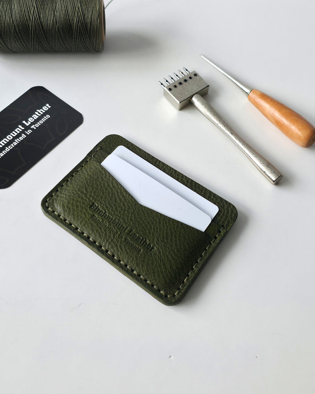 Minerva Box Card Holder, Green Minerva Box, Full Grain Leather,