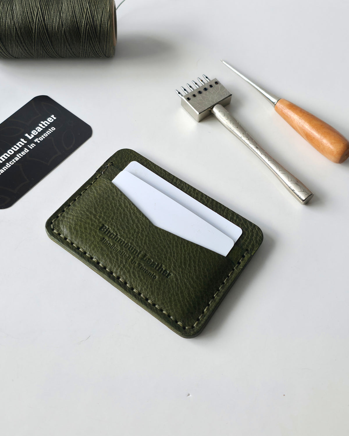 Minerva Box Card Holder, Green Minerva Box, Full Grain Leather,