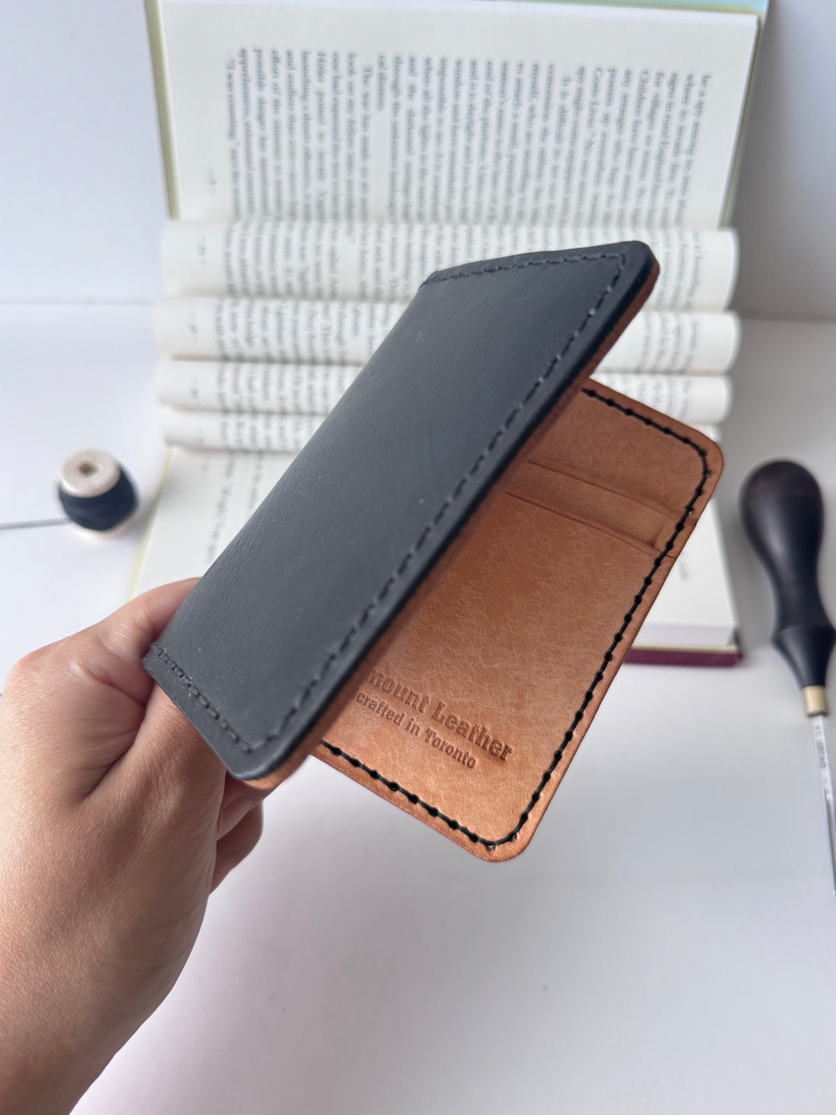 Black Buttero and Natural Pueblo Bifold Wallet,Full Grain Leather, Vertical Wallet, Slim Wallet