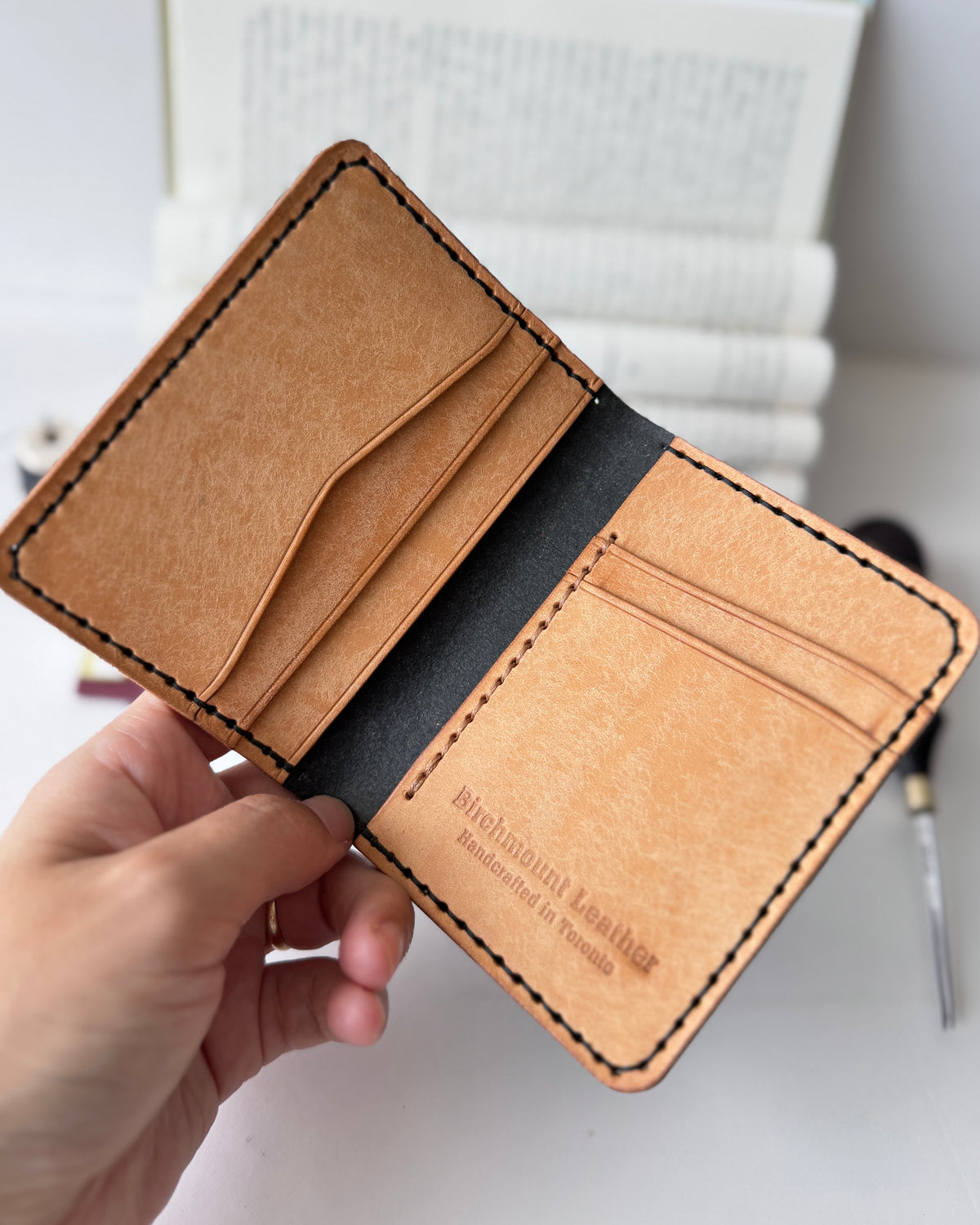 Black Buttero and Natural Pueblo Bifold Wallet,Full Grain Leather, Vertical Wallet, Slim Wallet