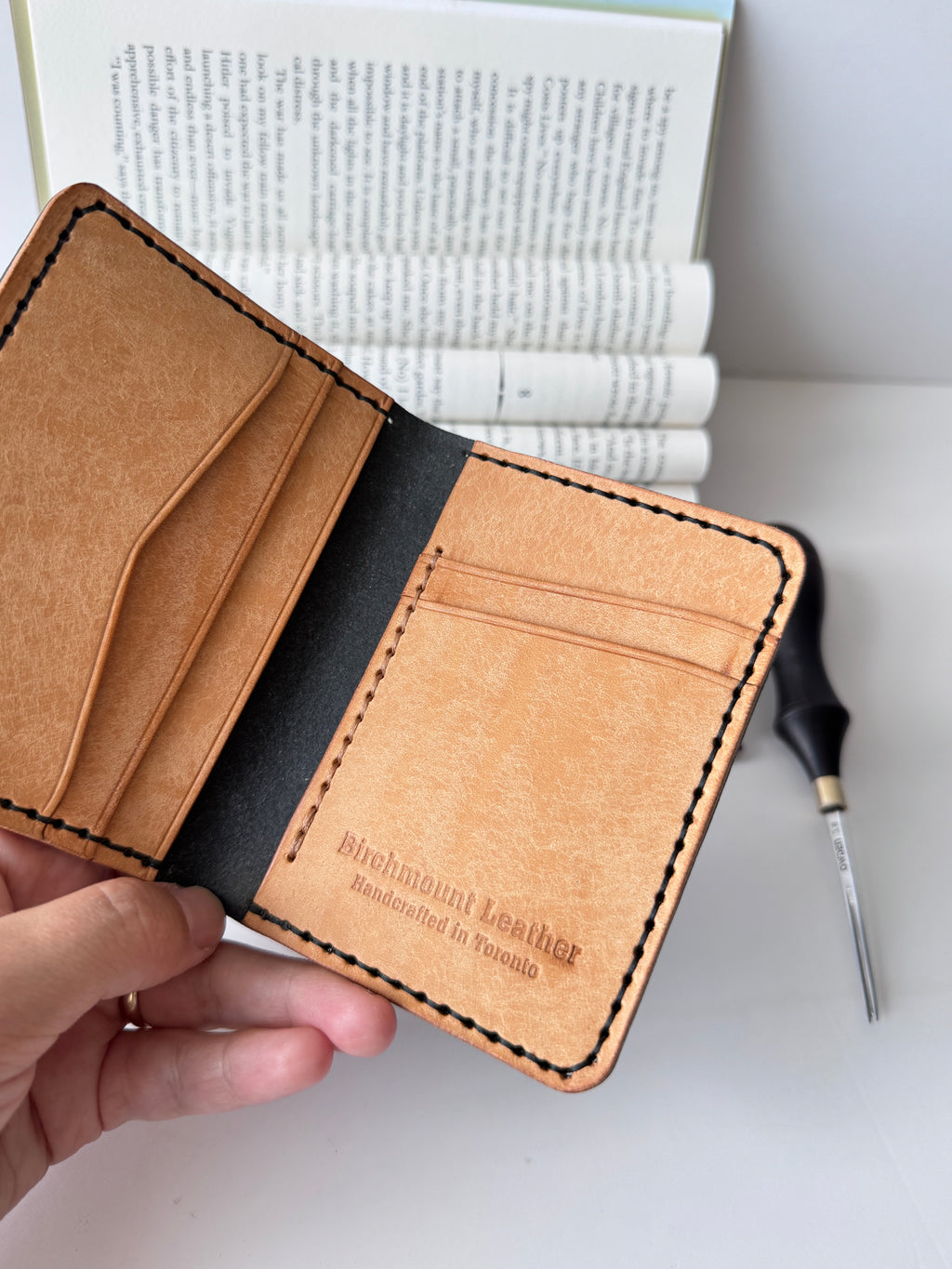 Black Buttero and Natural Pueblo Bifold Wallet,Full Grain Leather, Vertical Wallet, Slim Wallet