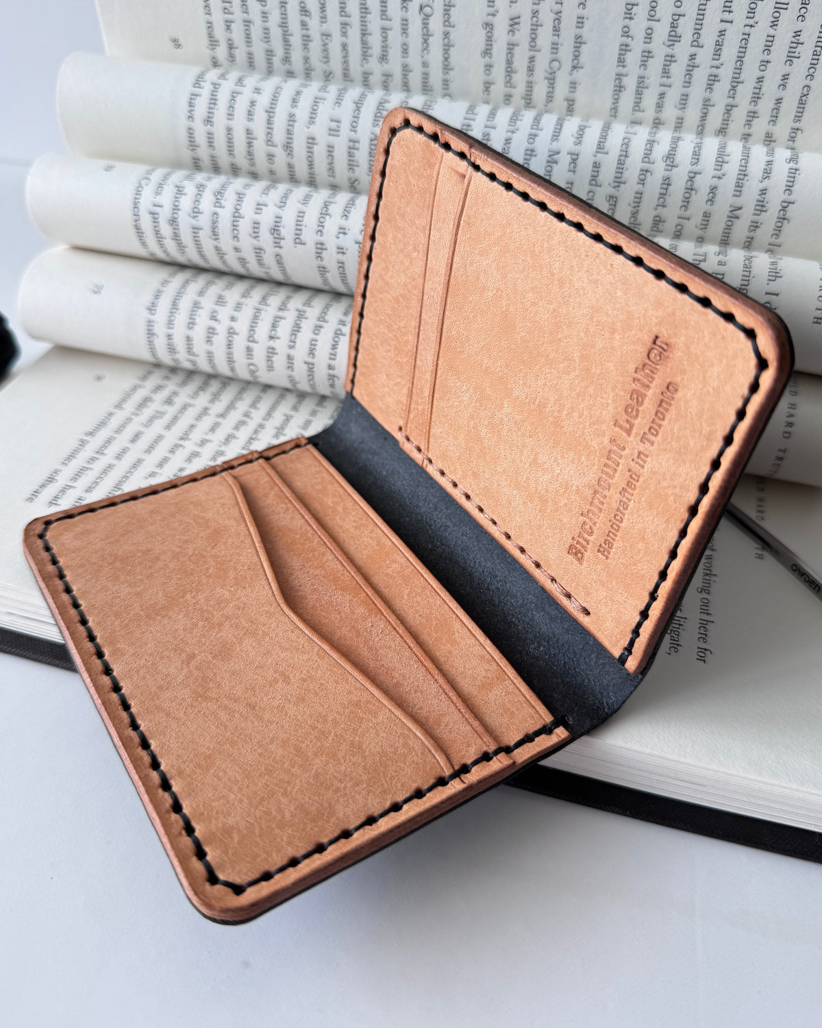 Black Buttero and Natural Pueblo Bifold Wallet,Full Grain Leather, Vertical Wallet, Slim Wallet