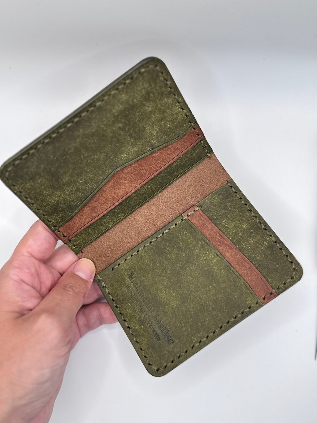 Pueblo Bifold Wallet, Brown/Green Wallet, Slim Wallet, Men's Wallet, Badalassi Carlo, Italian Leather, Hand Stitched, Full Grain Leather