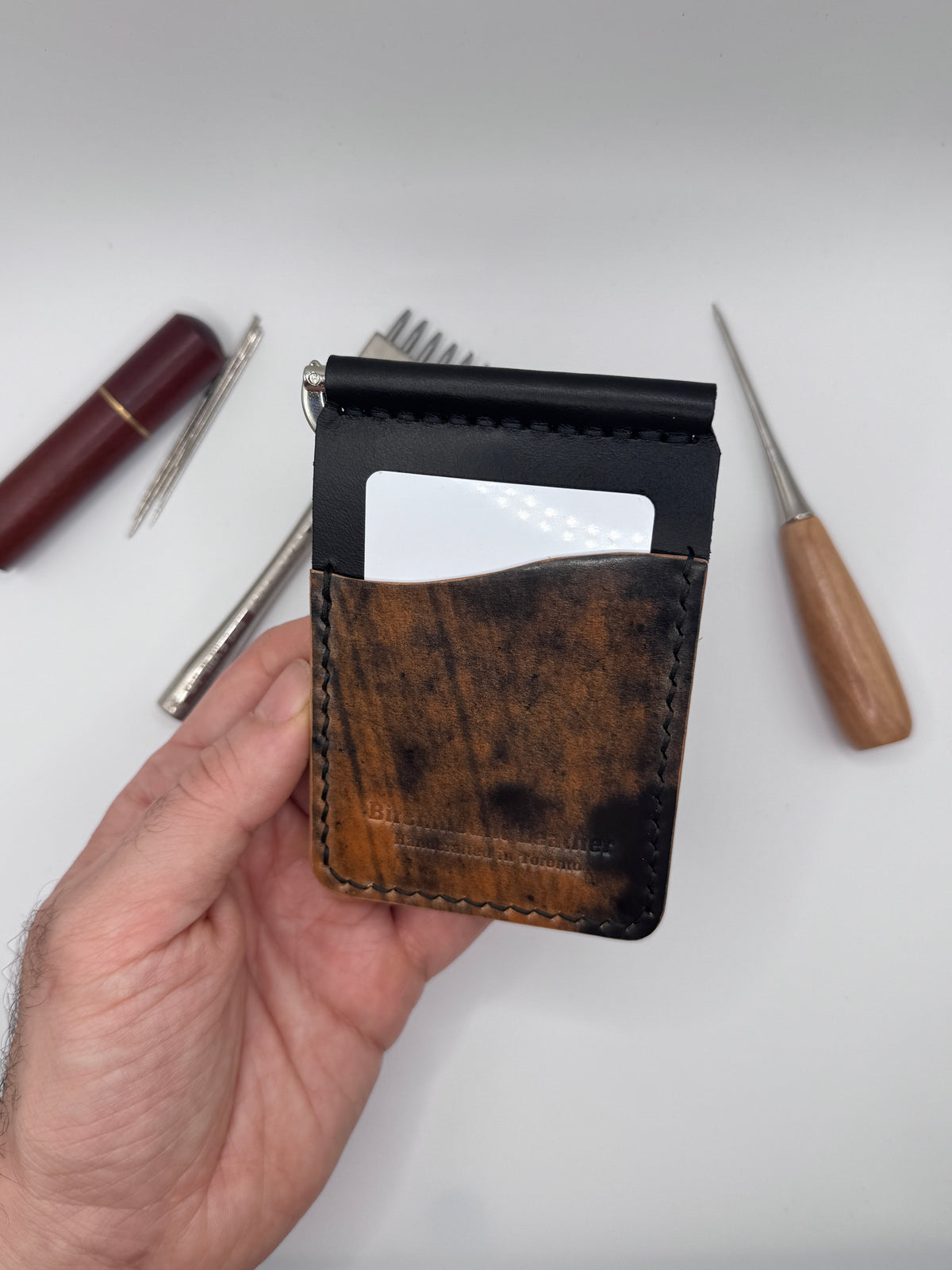 Shell Cordovan Money Clip, Black Marbeled Shell Cordovan ROCADO