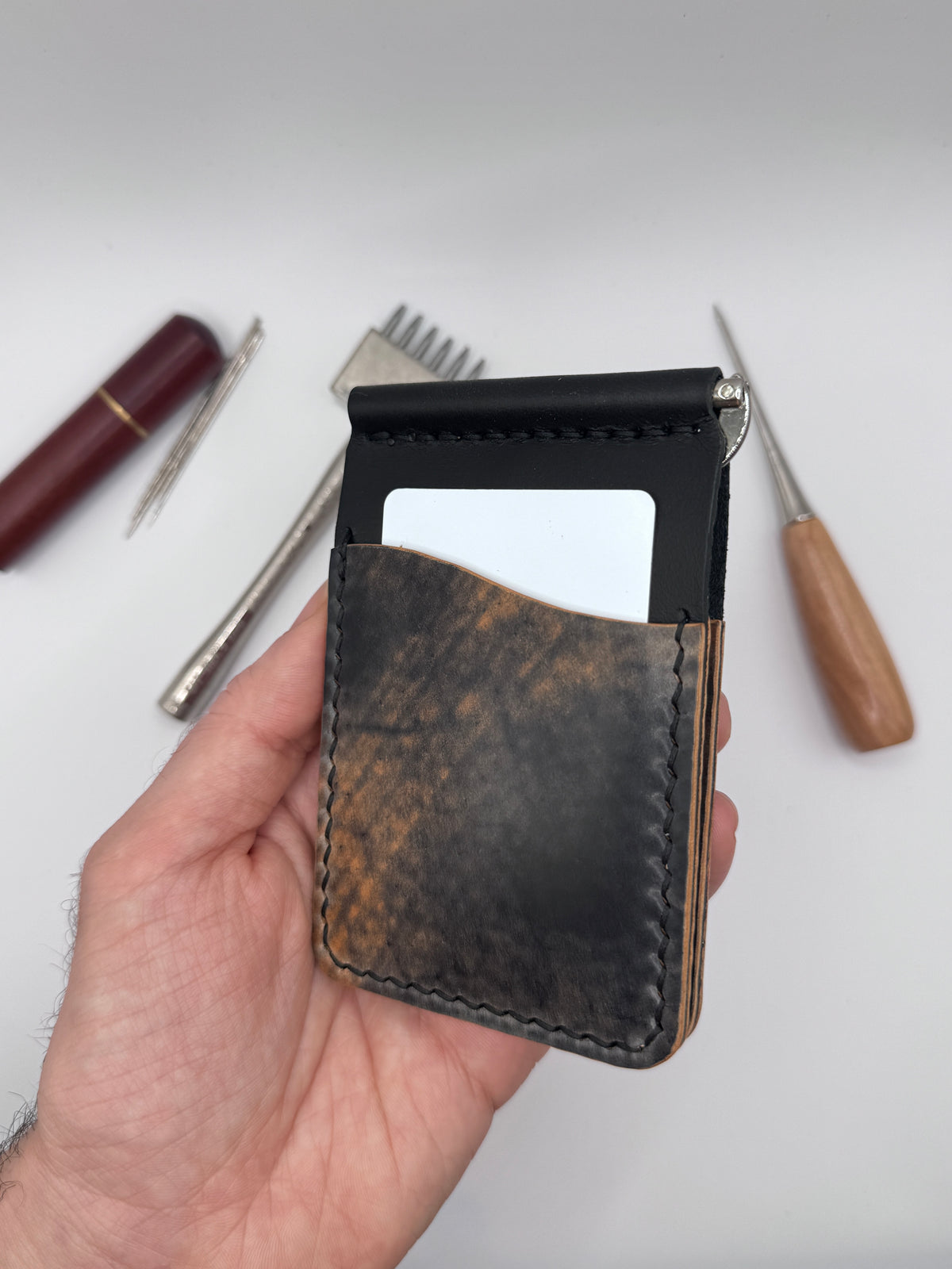 Shell Cordovan Money Clip, Black Marbeled Shell Cordovan ROCADO