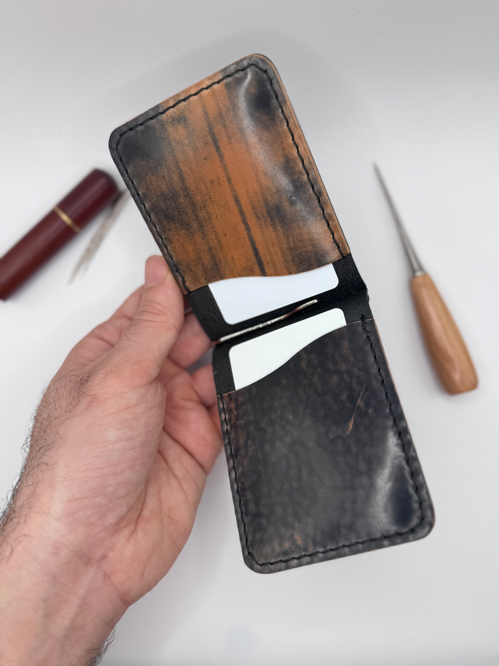 Shell Cordovan Money Clip, Black Marbeled Shell Cordovan ROCADO