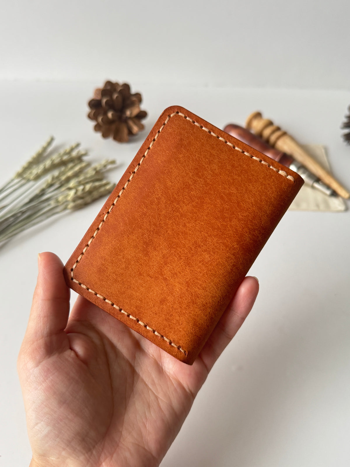 Pueblo Bifold Wallet, Olmo/Tan Wallet, Slim Wallet, Men's Wallet, Badalassi Carlo, Italian Leather, Hand Stitched, Full Grain Leather