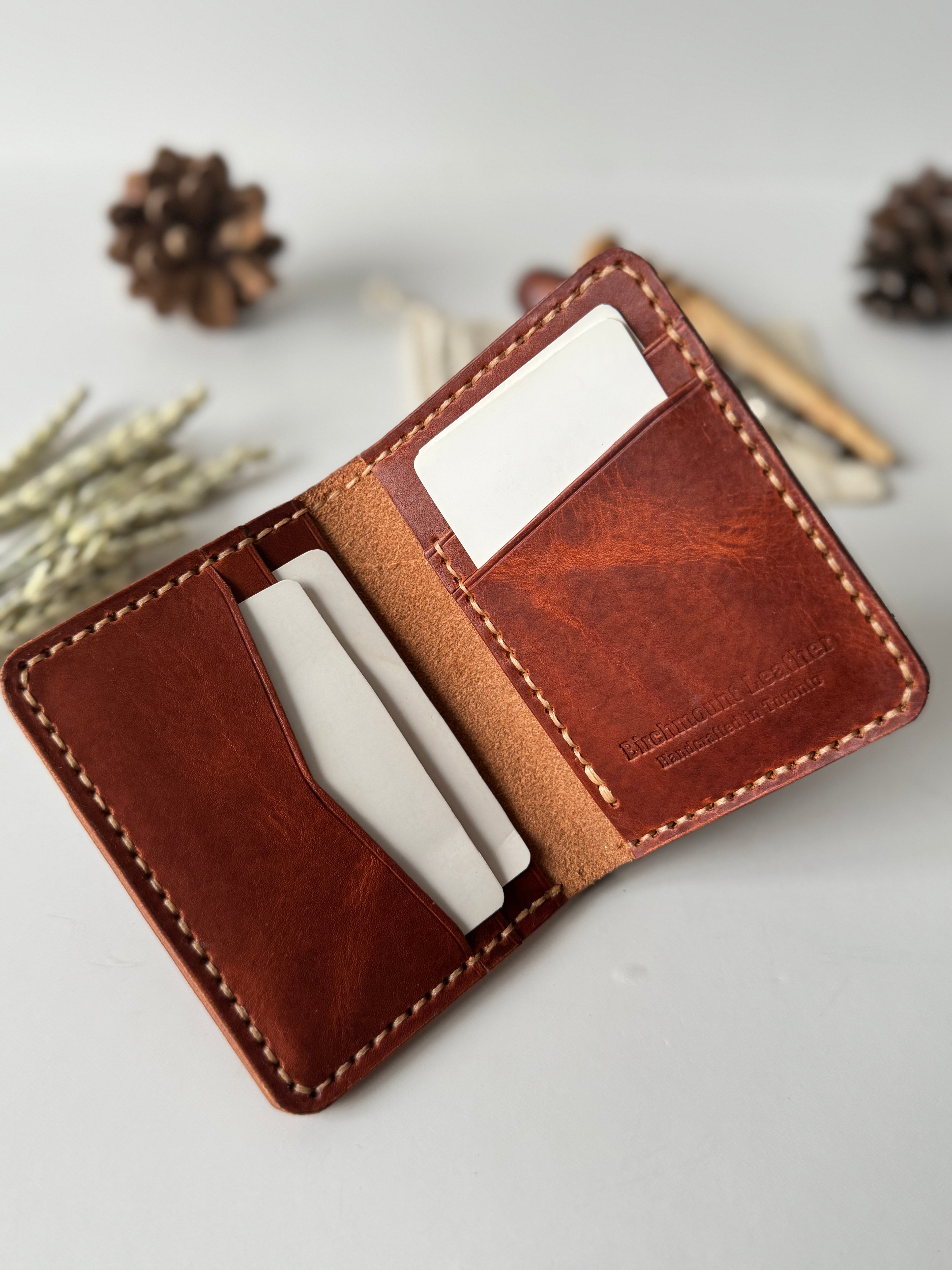 Horween Wallet, Bifold Wallet with Money Slot, Bill Slot, Card Holder and Money Slot, Compact Design, Vertical Wallet, Full Grain Leather