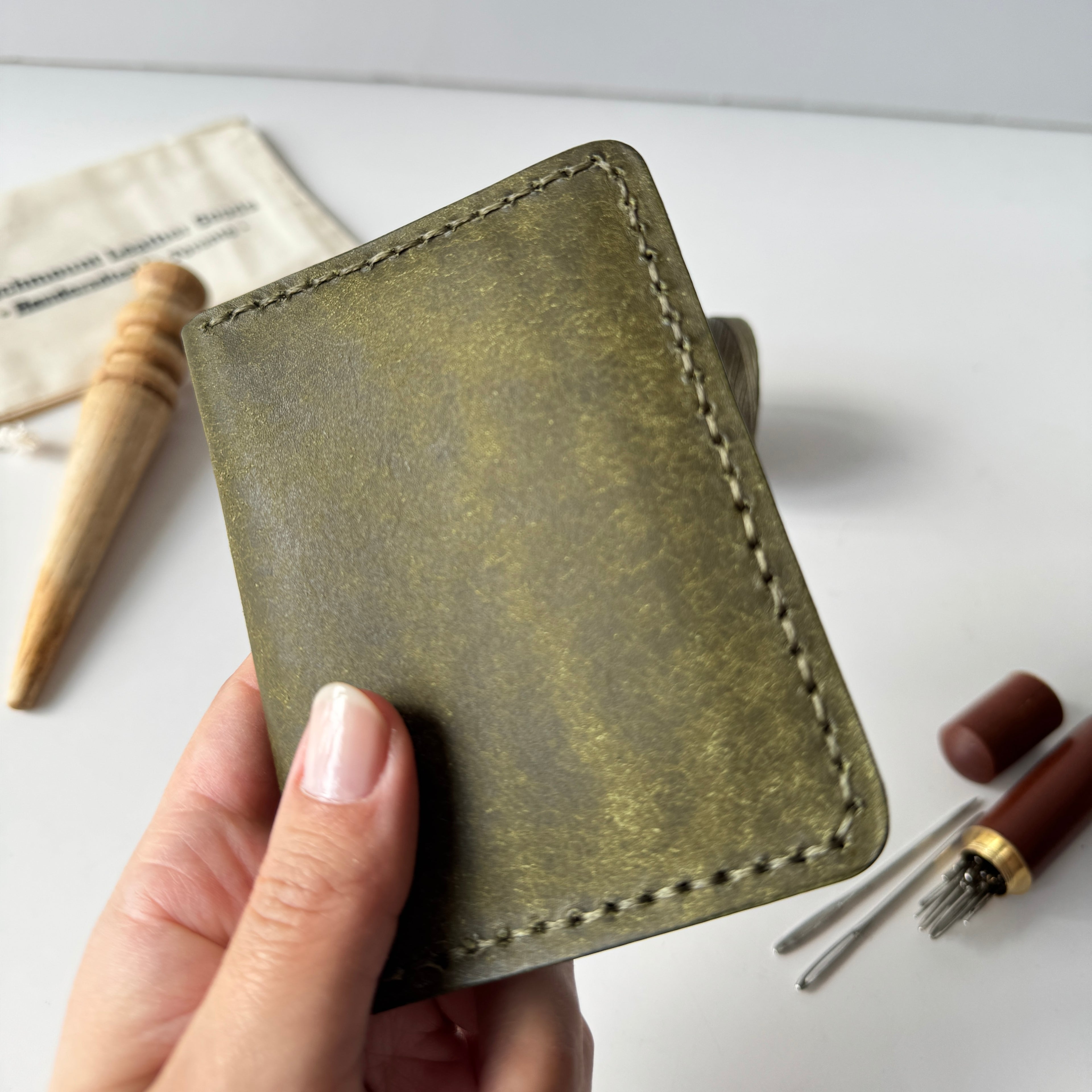 Pueblo Bifold Wallet, Olive Green Wallet, Slim Wallet, Men's Wallet, Badalassi Carlo, Italian Leather, Hand Stitched, Full Grain Leather