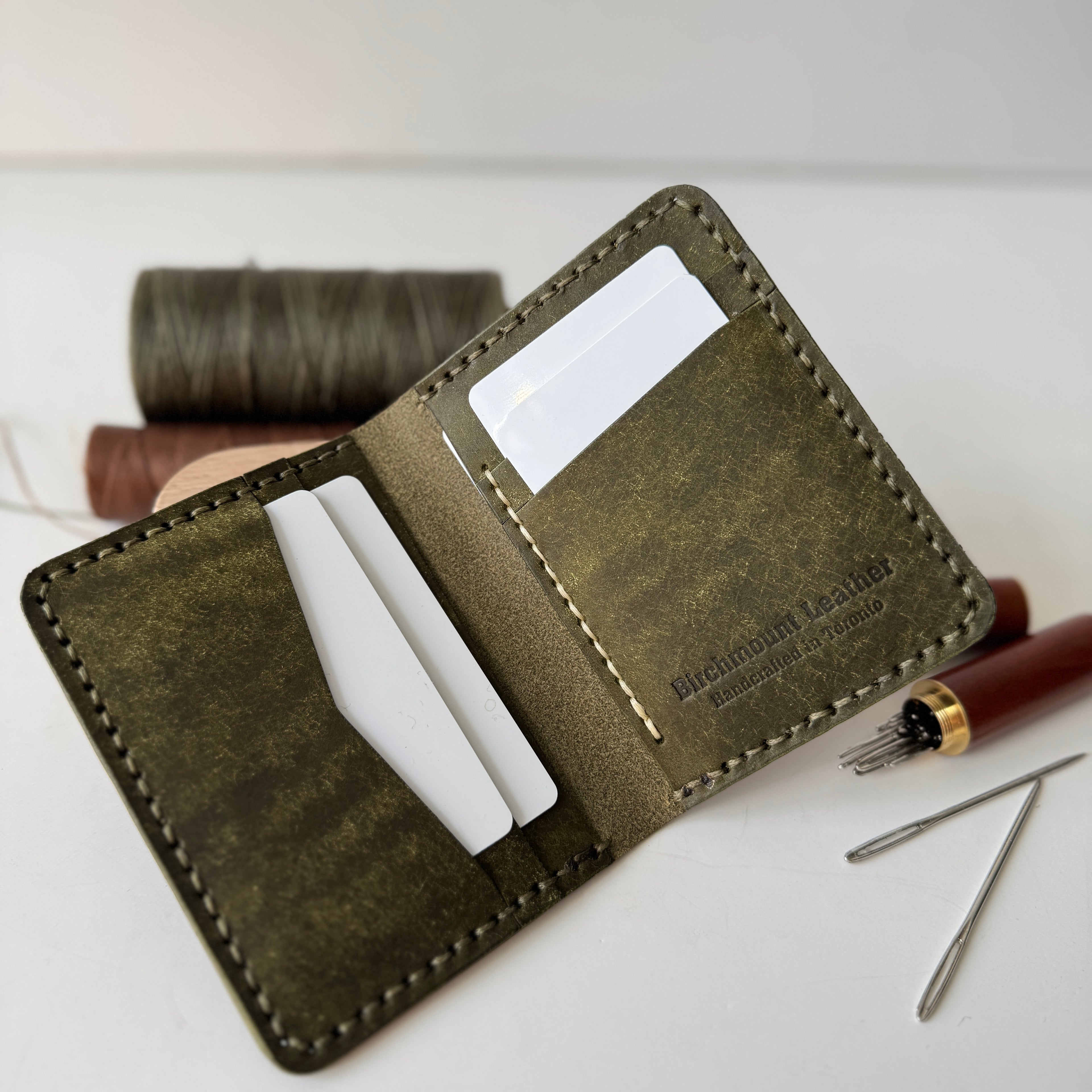 Pueblo Bifold Wallet, Olive Green Wallet, Slim Wallet, Men's Wallet, Badalassi Carlo, Italian Leather, Hand Stitched, Full Grain Leather