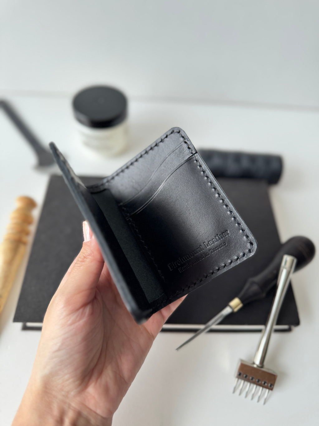 Buttero Bifold Wallet, Handmade Black Wallet, Horween Bifold Wallet, Full Grain Leather, Vertical Wallet, Hand Stitched
