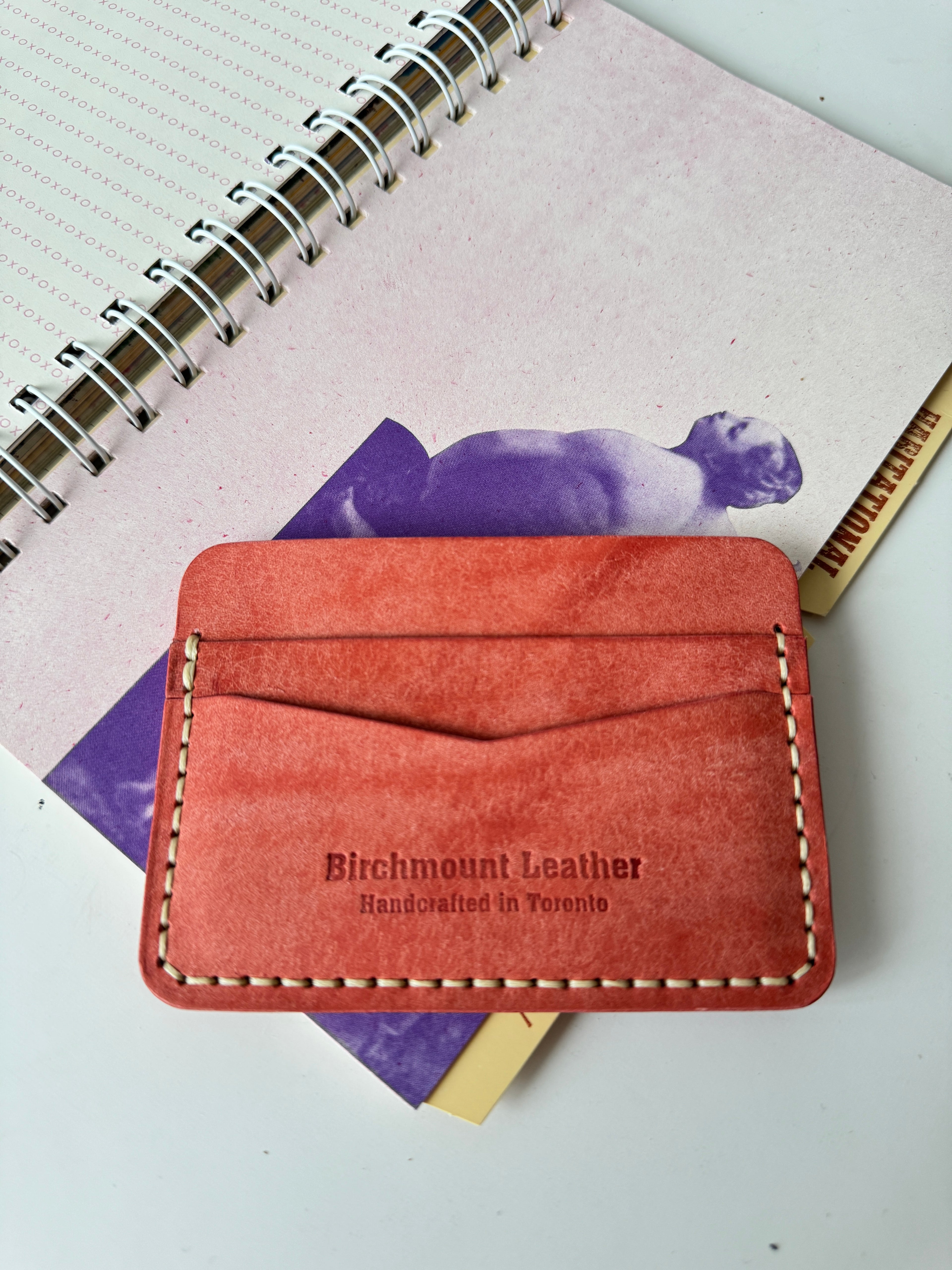 Pink Leather Card Holder, Italian Leather, Antique Pink Pueblo Leather, Full Grain Leather, Minimalist Wallet, Vegetable Tanned Leather