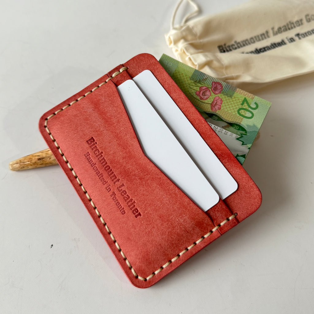 Pink Leather Card Holder, Italian Leather, Antique Pink Pueblo Leather, Full Grain Leather, Minimalist Wallet, Vegetable Tanned Leather